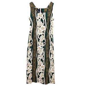 Royal Creations Green and White Hawaiian Floral Maxi Dress